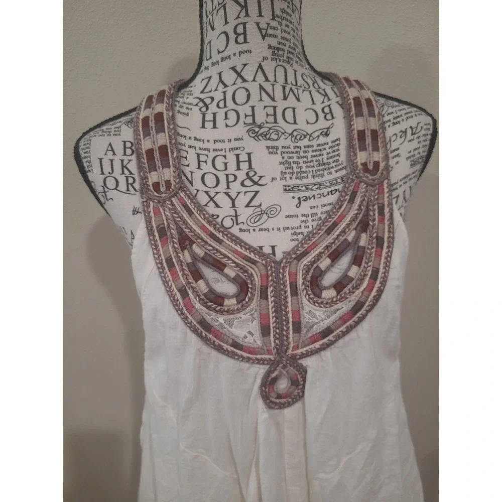 Free People Boho festival women SZ S flowy Cream Mini Dress Lace lining detail